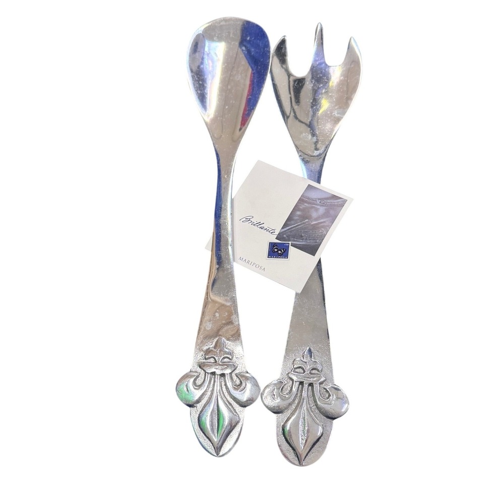 Mariposa Brillante Fleur de Lis Salad Servers Set Silver Aluminum 12.5 Inch